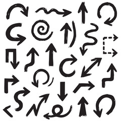 Fototapeta premium Hand-Drawn Brush Arrows - Vector Icon Set