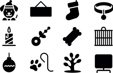 Simple Black Glyph Pet Shop Holiday Icons Set