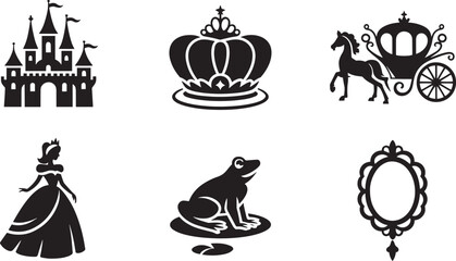 Enchanting Kingdom Elements Black Silhouette Vector Illustration on Transparent Backdrop © MC Creative
