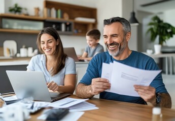 Happy Couple Engaged in Work Home Office Lifestyle Modern Interior Casual Perspective Joyful Connection