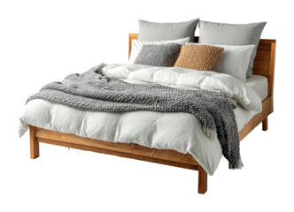 Cozy bedroom setup with elegant bedding inviting atmosphere home interior modern design relaxation isolated on transparent background