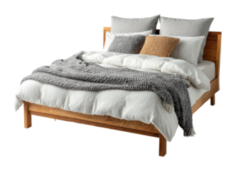 Cozy bedroom setup with elegant bedding inviting atmosphere home interior modern design relaxation isolated on transparent background