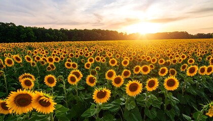 Obraz premium Sunflowers field at sunset (4)