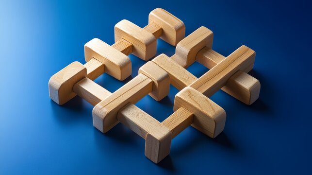 a visually engaging composition of wooden blocks carefully arranged in a connected grid pattern, symbolizing partnership and cooperation the arrangement forms a harmonious, structured layout against