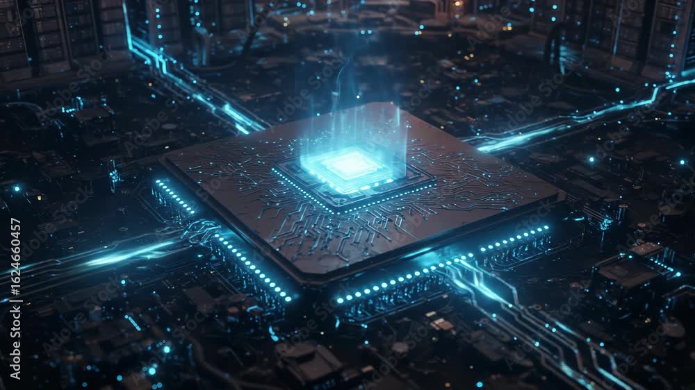 Aufkleber digital core: an evocative view of a computer central processing unit (cpu) showcases the vibrant te