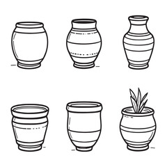 Decorative terracotta containers in modern line drawing.eps