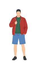 Casual Man in Red Jacket and Blue Shorts Isolated Illustration