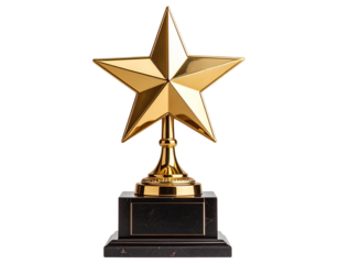 Golden Star Award Trophy with Pedestal Base Isolated on Transparent Background PNG