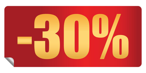 Red discount sticker 30 percent off price reduction isolated on white background. Design element, emblem, badge, sticker for promotion. Buy now
