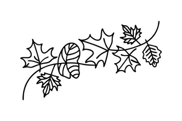  Geometrical autumn leaves realistic Continuous line art flat vector illustration