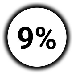 9% discount and  percent black and white round icon