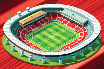 Obraz premium Red, green, and yellow casino chips stacked on a vibrant green board create an abstract gambling game illustration