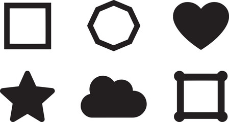 Square, Octagon, Heart, Star, Cloud, and Rounded Square Icons on Transparent Background Vector