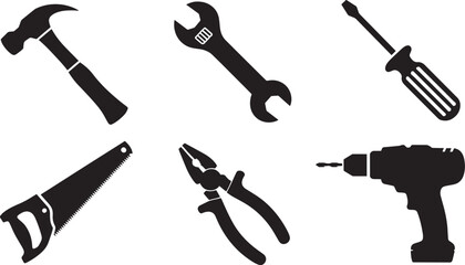 Tools Icons Vector Set Hammer Wrench Screwdriver Saw Pliers Drill Construction Equipment