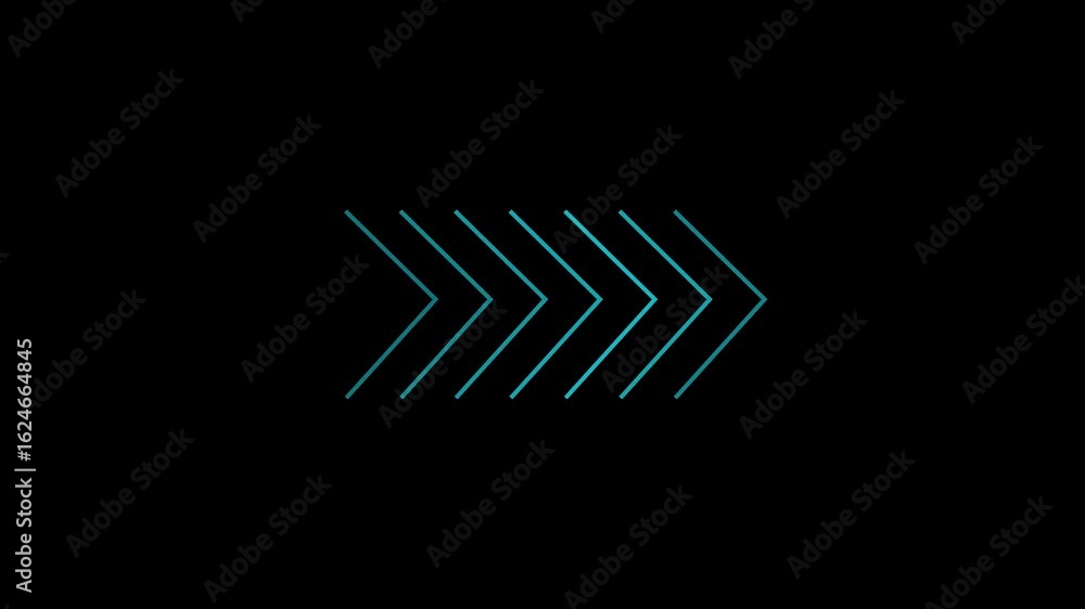 Poster cyan color arrow moving right on black screen. right directional arrows animation. arrow loop animat