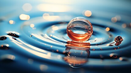 A captivating macro photograph featuring a water droplet's reflection and ripples.
