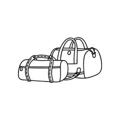 Travel bags realistic Continuous line art flat vector illustration.