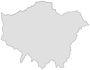 Clean, minimalist grey silhouette map of London. Ideal for data visualization, travel projects, or urban planning concepts.