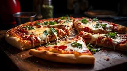 A tempting close-up of a freshly baked pizza, perfect for sharing and enjoying.