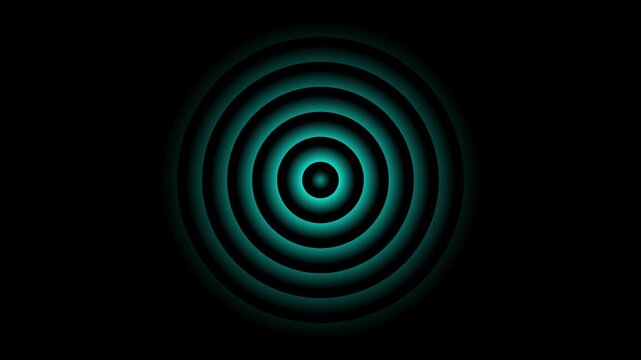 Circles radio wave animation. light wave radio diffusion.  Digital radio waves cyan color  circle diffusion animation on black background. 