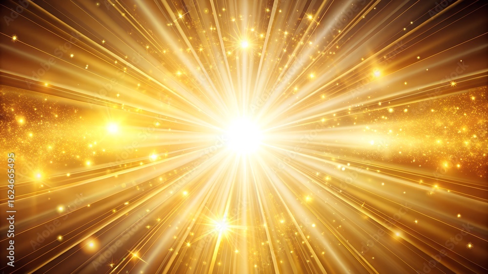 Aufkleber a brilliant golden starburst explodes with radiant light and sparkling energy, creating a dynamic an