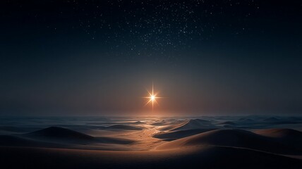 Obraz premium Bright star shines over vast desert dunes under a starry night sky light