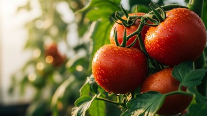Obraz premium Red tomatoes in a greenhouse