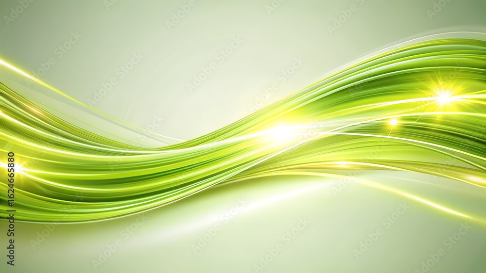 Poster abstract green wave with bright light streaks and sparkles, representing energy, flow, and a modern 
