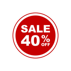 Vector Illustration 40 Percent off sale banner. Modern Red Web Label