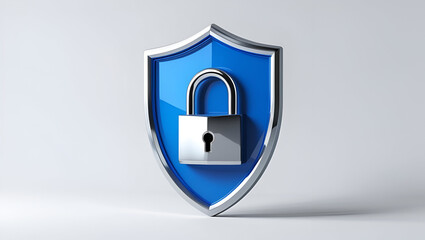 Digital security shield in isometric 3D vector style with central padlock, isolated on clean white background