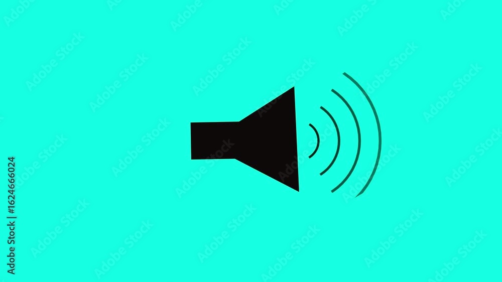 Poster Black color Speaker volume with sound wave icon .Loudspeaker Animation. 4K resolution. Sound volume icon simple design animation isolated on cyan color  background.