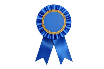 Blue rosette award ribbon, black background