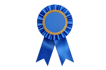 Blue rosette award ribbon, black background
