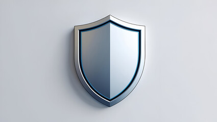 Minimal cyber protection shield in silver-blue 3D vector art with soft shadows on clean white background
