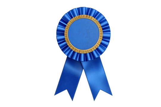Blue rosette award ribbon, black background