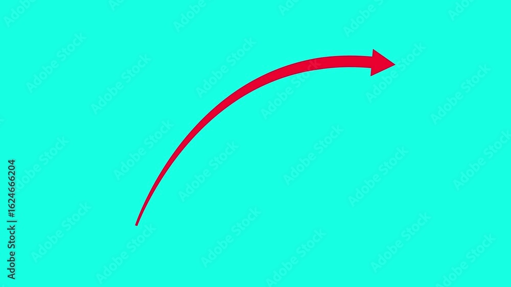 Poster red color animated down to up arrow animation. arrow icon animation on cyan background.