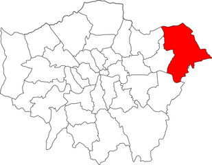 Map of London highlighting the Havering borough. Ideal for local government, travel resources, and geographic information focusing on the area