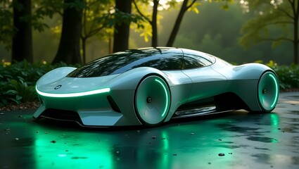 Green Electric Sports Car on Country Road – Futuristic Concept Design