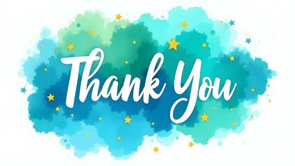 Watercolor Thank You Card – Blue Brush Strokes on White Background