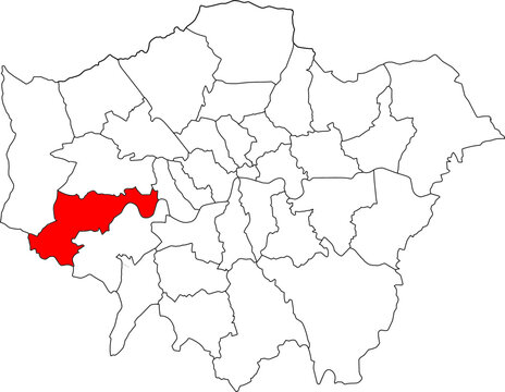 Map of London highlighting the Hounslow borough. Ideal for local government, travel resources, and geographic information focusing on the area