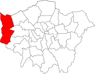 Map of Hillingdon, London map with Hillingdon borough highlighted, perfect for infographics, education, editorial and urban planning visual design