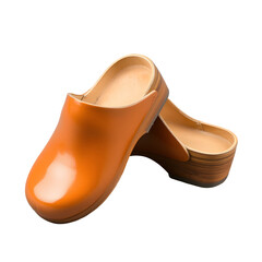 Orange Wooden Clogs, Pair of Traditional Footwear Isolated