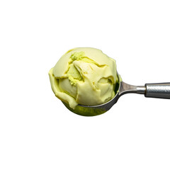 Scoop of Pistachio Ice Cream on a Spoon