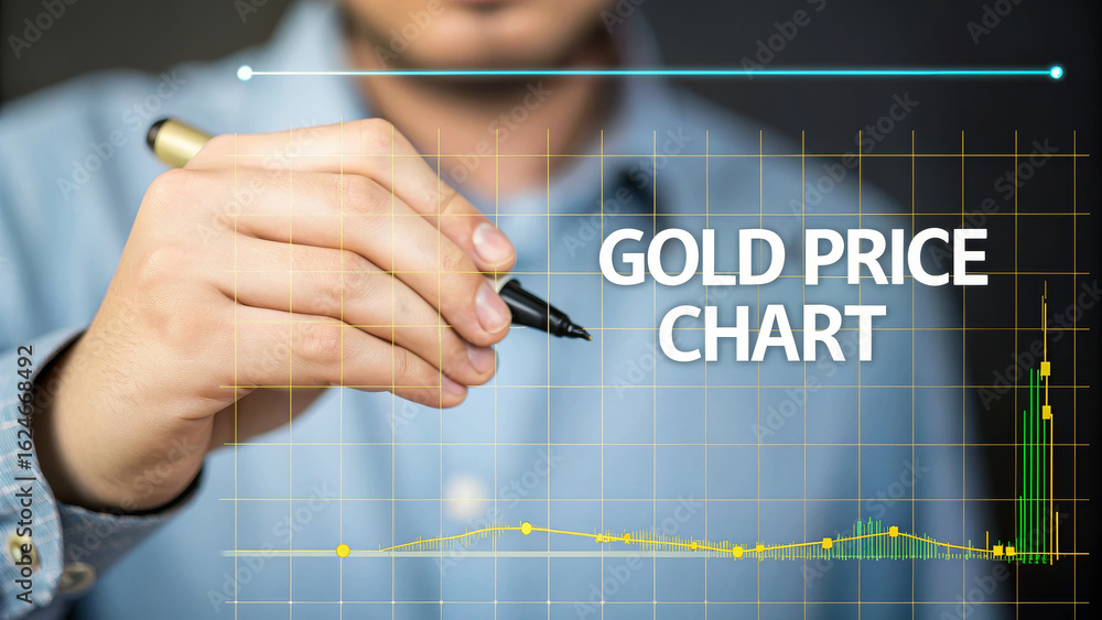 Poster trader analysis gold concept ,trader marking key levels on gold price chart with pen, showcasing mar