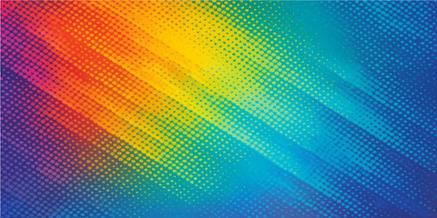 Abstract digital rainbow background with colorful halftone dots, light waves, and a vibrant dotted pattern design