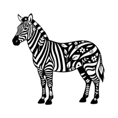 Floral Zebra Silhouette: Black and White Equine Design.