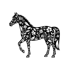 Ornate Horse Silhouette with Floral Design.