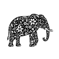 Black and White Floral Elephant Silhouette Design.