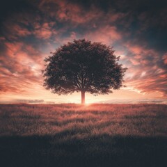 a beautiful landscape with a tree