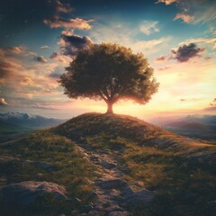 a beautiful landscape with a tree